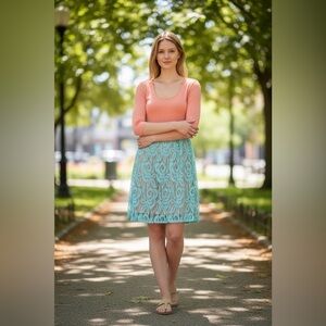 Elegant Lace Overlay Skirt - Mint
